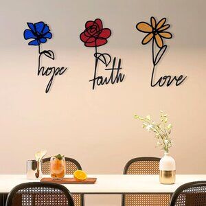 Inspirational Wall Art Faith Hope Love Flowers Metal Decor
